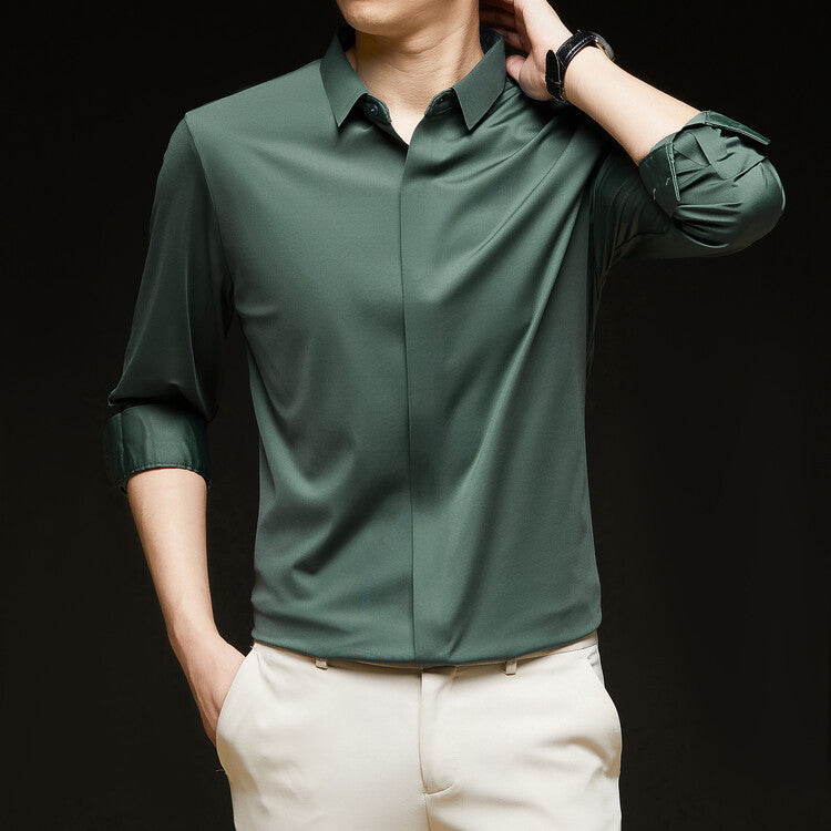 Formal Wear Seamless Ice Silk Shirt Half Sleeve Cardigan