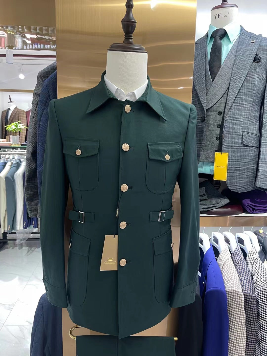 Slim-fit Zhongshan Suit Navy Blue Men's Suit Two-piece Suit
