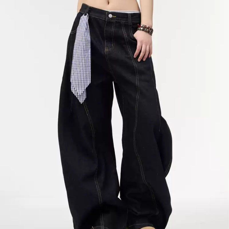 Retro Primary Color Washed Machete Jeans Loose Wide Leg
