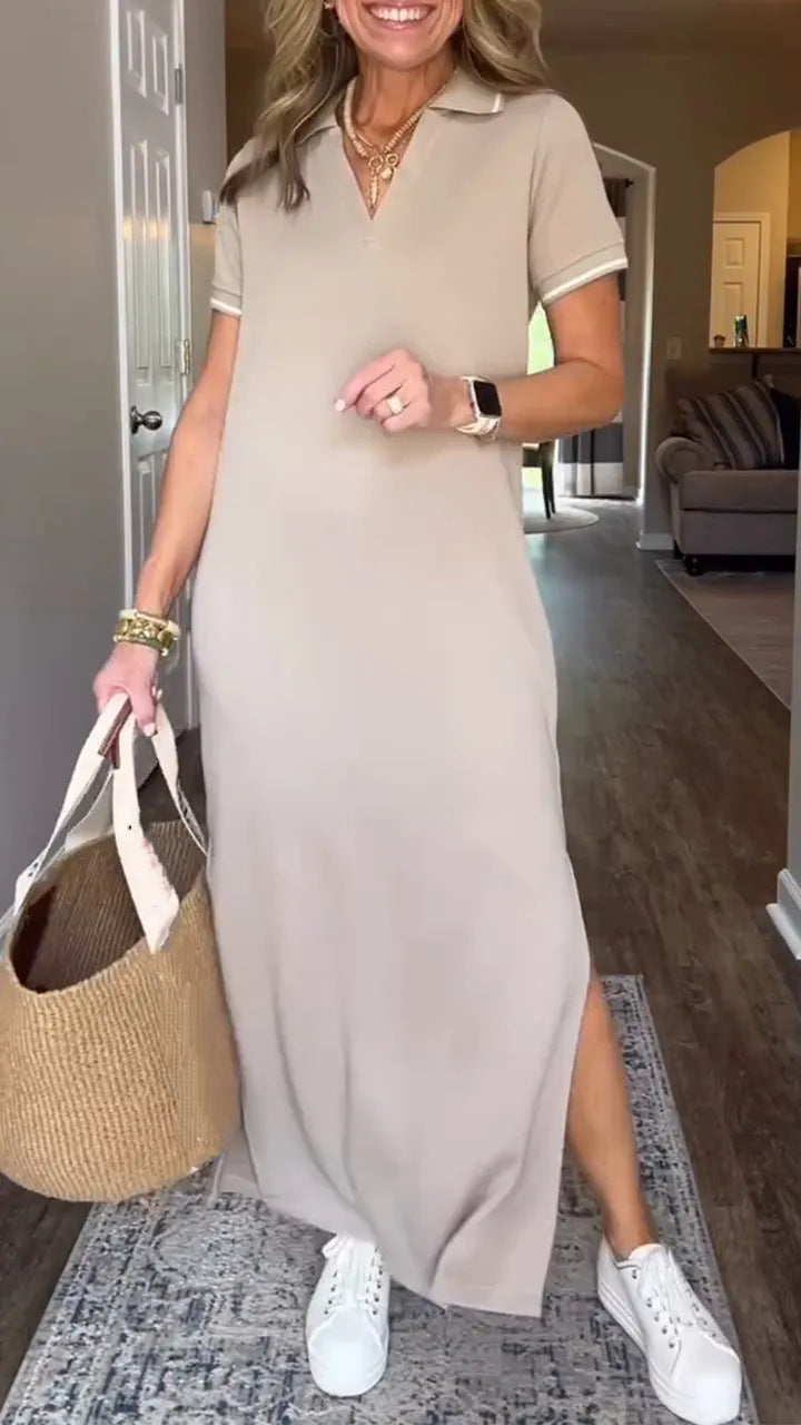 Casual Short Sleeve Split Dress With A Sophisticated Vibe