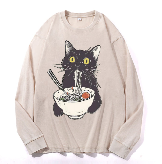 Washed-and-aging Long-sleeve Drawstring Pure Cotton In Color