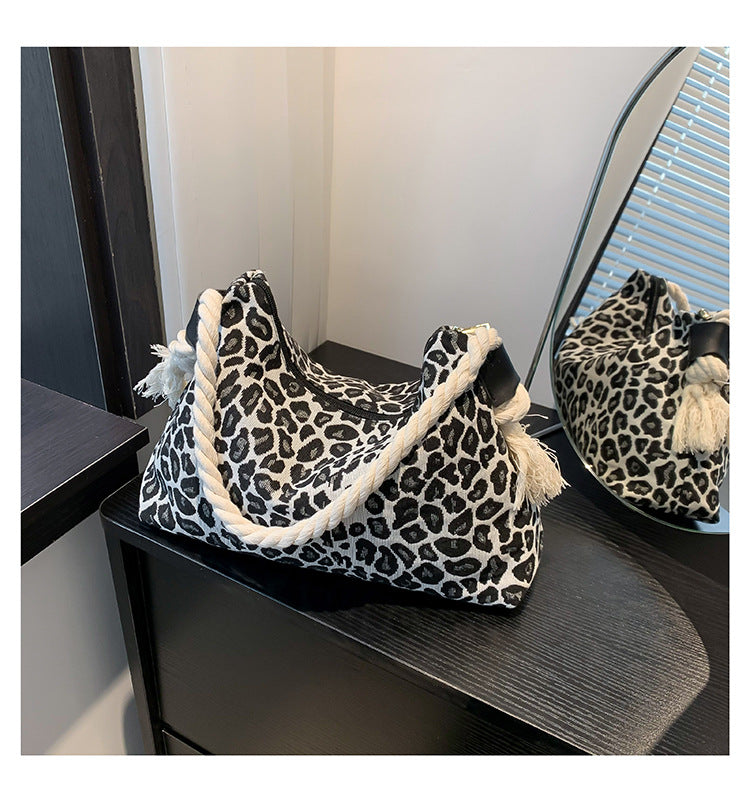Printet Skuldertaske Mode Leopardprint Stor Kapacitet Crossbody Dametaske