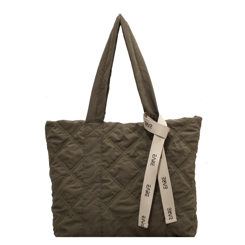 Winter Tote Bag For Women Sewing Rhombus Shoulder Bag High Capacity Commuting Shopping Bag Personalized Handbags