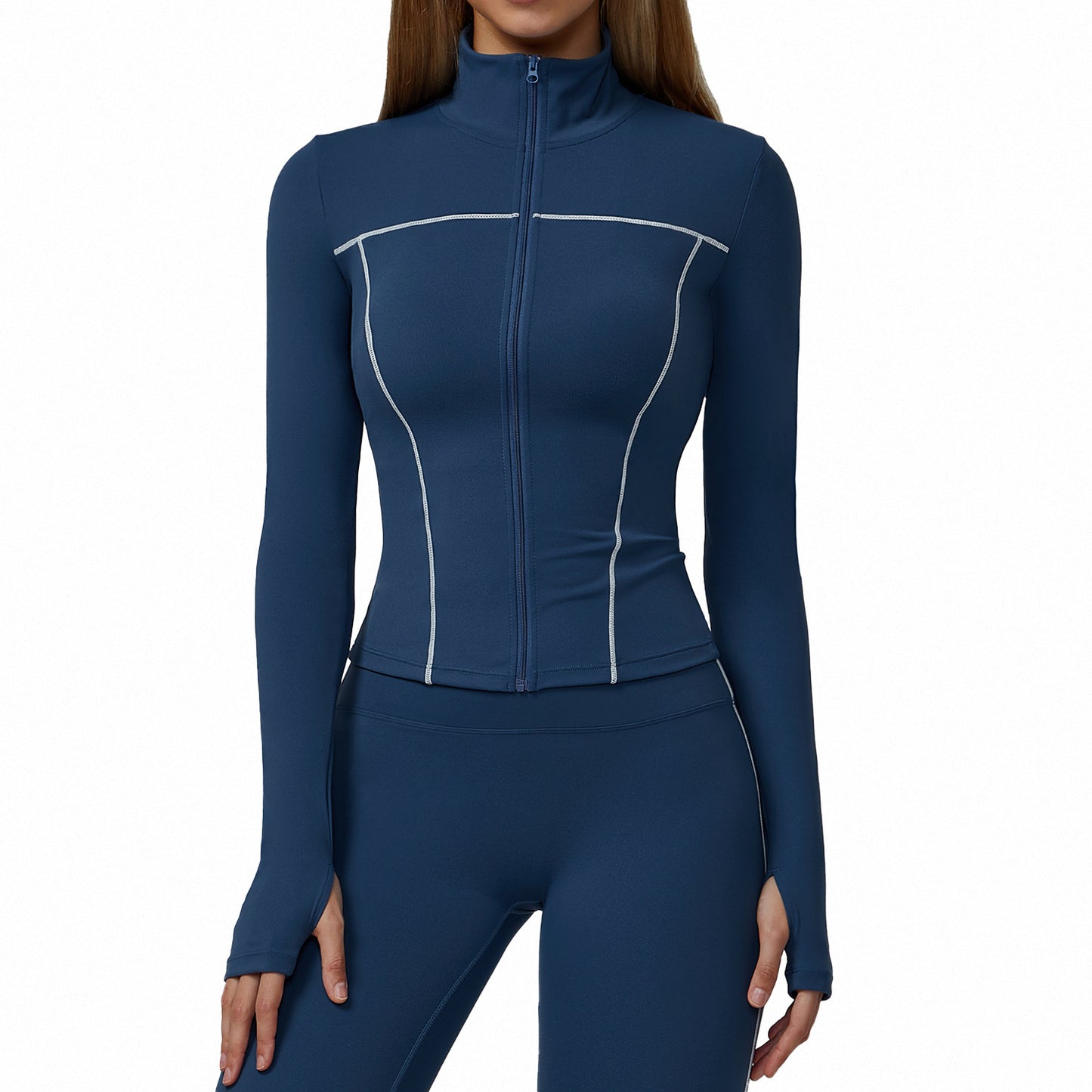 Contrast Color Brushed Yoga Coat Zipper Windproof Slim Jacket