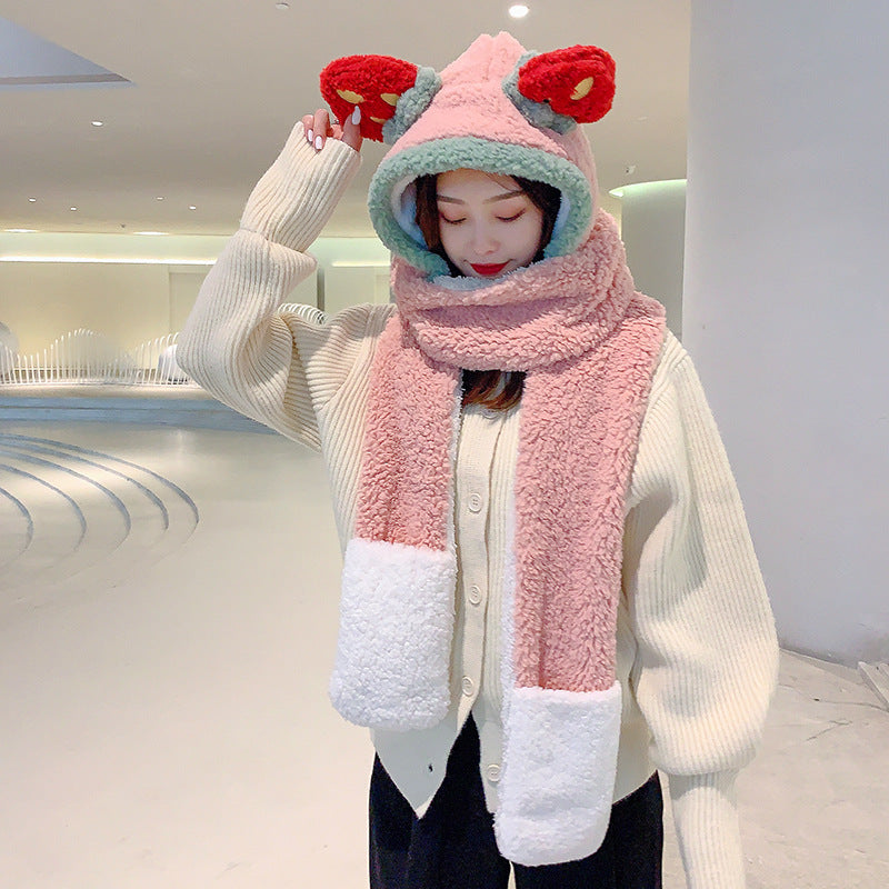 Lamb Velvet Hat Scarf Gloves Three-in-one Ear Protectors