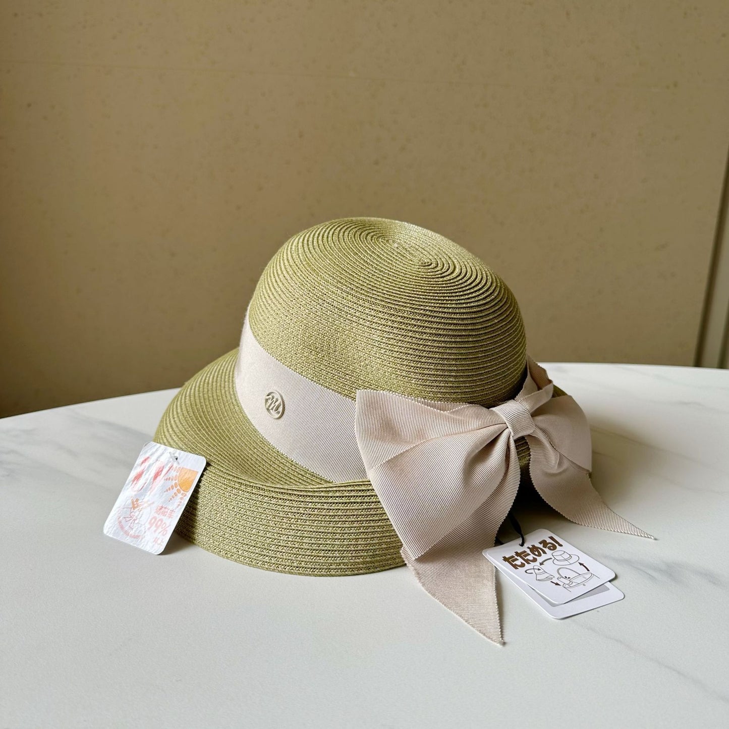 Avocado Green Straw French Elegant Bucket Hat