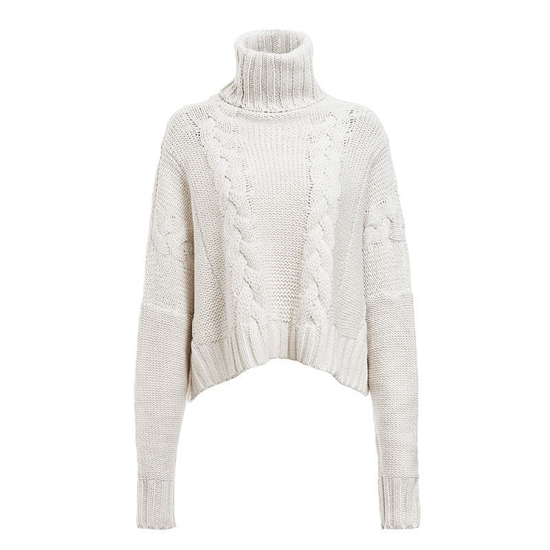 Winter New European And American AliExpress Amazon Sweater Cable-knit Turtleneck Short Sweater
