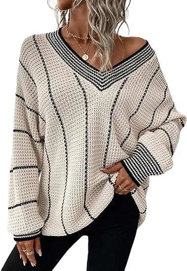 New Autumn And Winter Knitting Striped Pullover Loose Top