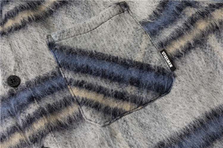 Contrasting Color Brushed Thickened Long-sleeved Plaid Shirt Men's Models