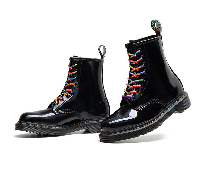 High-top Women's Boots Round Head Mirror Laser Military Boots