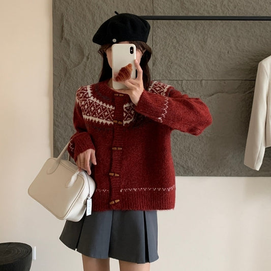 Christmas Sweater Cardigan Winter Slimming Two-tone Coat