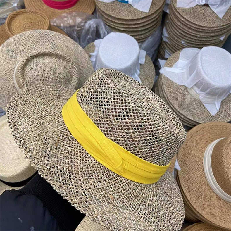 Women's Salty Grass British Retro Flat Top Straw Hat
