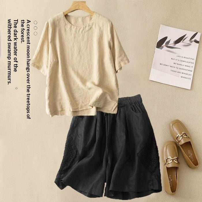 Loose Casual Elastic-waist Shorts Fashion Set
