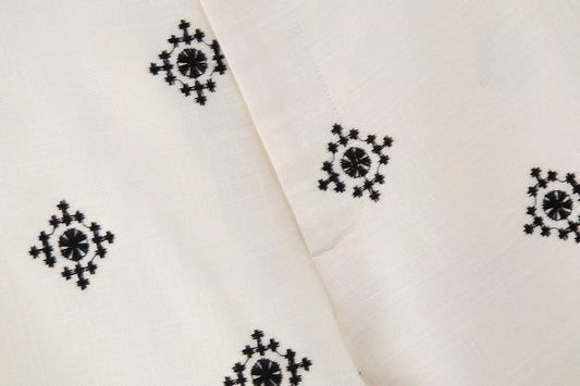 Geometric Embroidery Wide Leg Straight Casual Pants