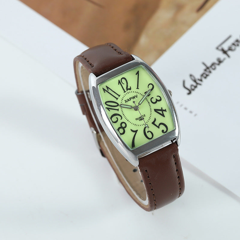 Luminous Wine Barrel Square Couple Watch Fashion