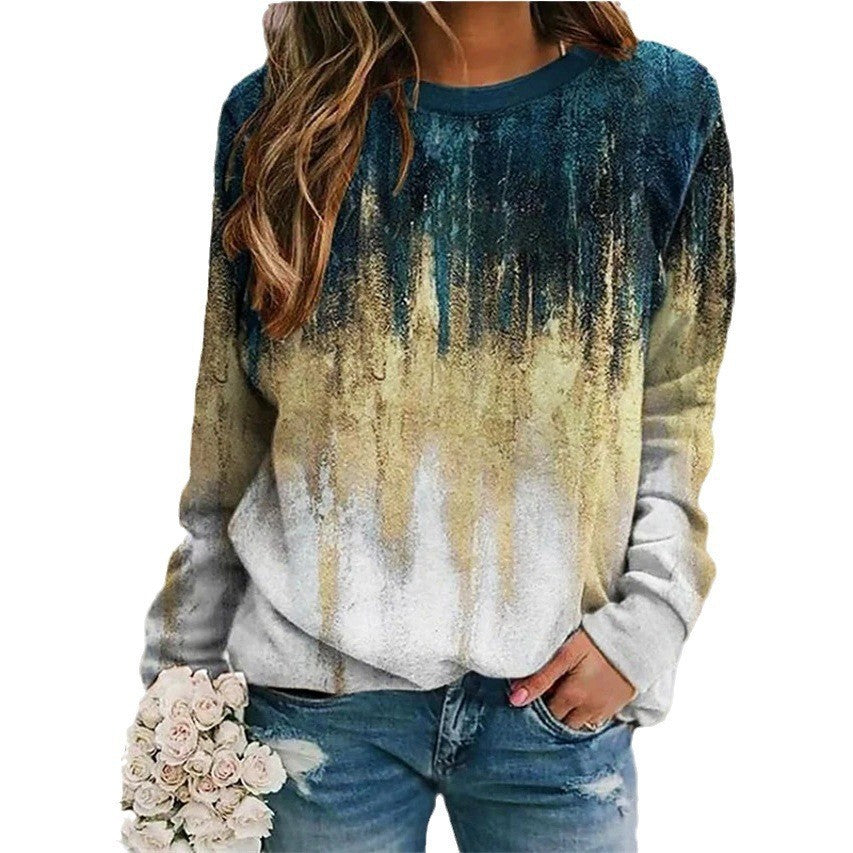 Landscape Flower Floral Print Long Sleeve Pullover
