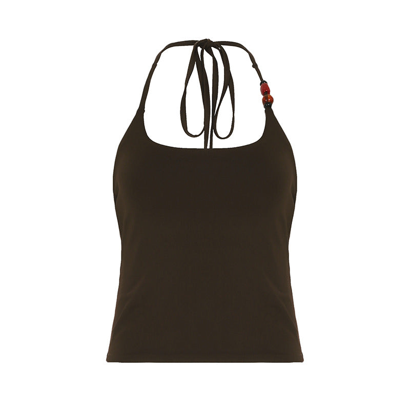 Perleudsmykket dekorativt design Sexet Hot Girl Slim Fit Rygløs Halterneck Snørevst