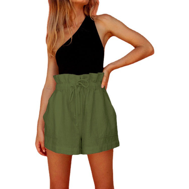 Casual Cotton And Linen Large Bud Loose Drawstring Wide-leg Shorts