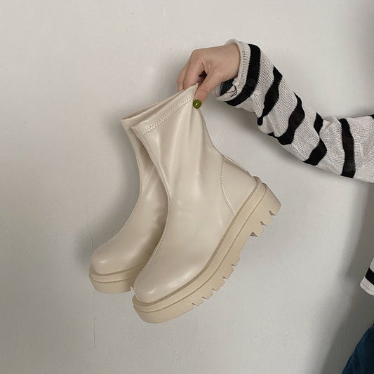 Women Soft Sole Thick Heel Zip Chimney Boots