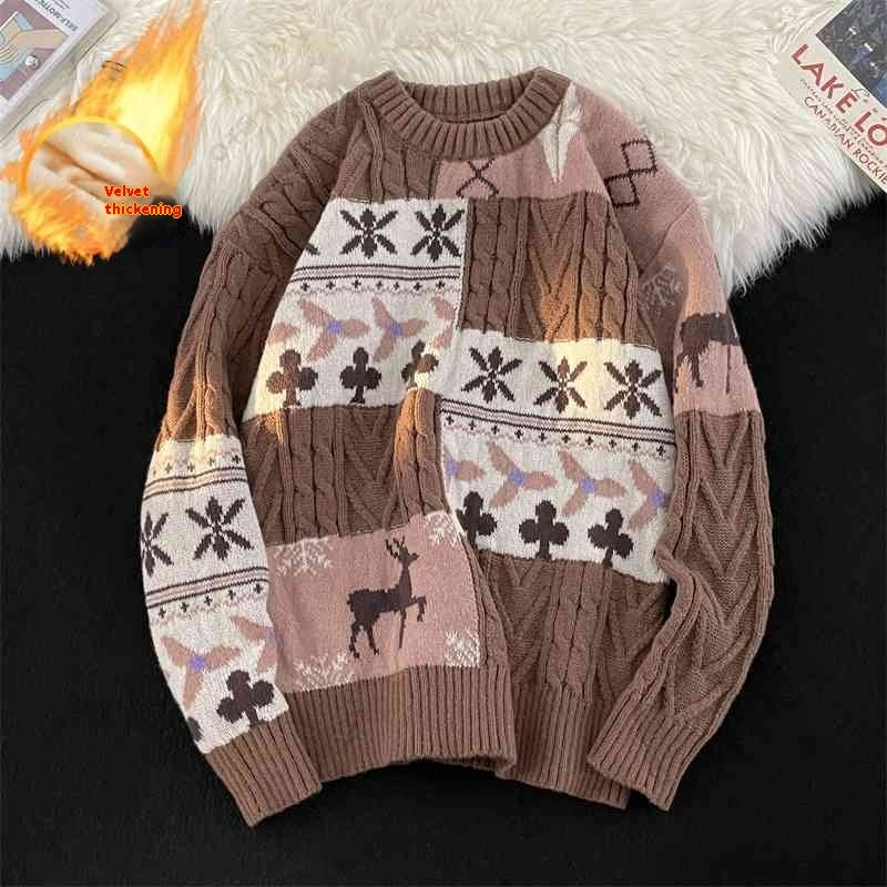 Fleece-lined Thickened Turtleneck Retro Art Design Sweater Warm