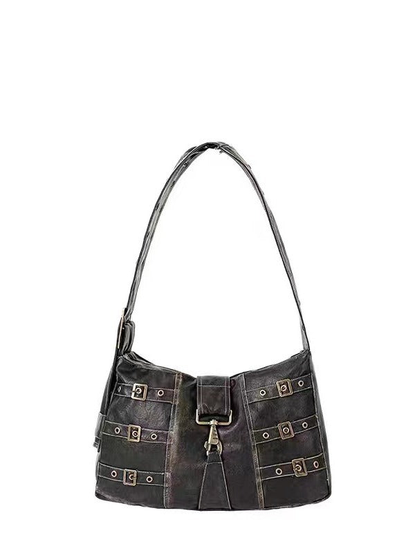 Tote Underarm Shoulder Portable Retro Large Capacity Commuter Black Bag
