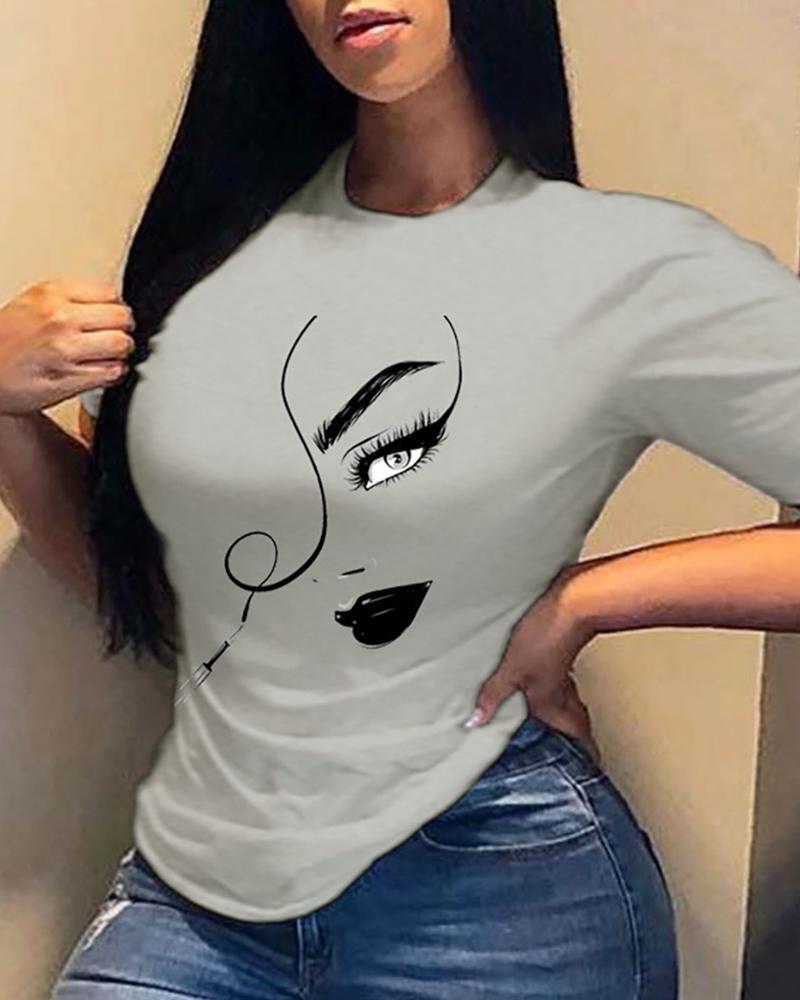 Women's Printed Round Neck Loose T-shirt