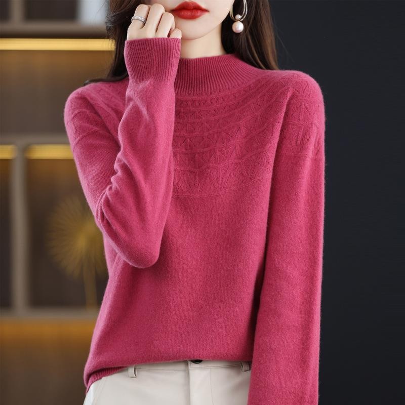 Hollow Wool Base Shirt Women's Clothing Half-collar Wool Sweater