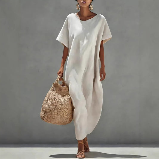 Solid-color Short-sleeve Minimalist Casual Dress