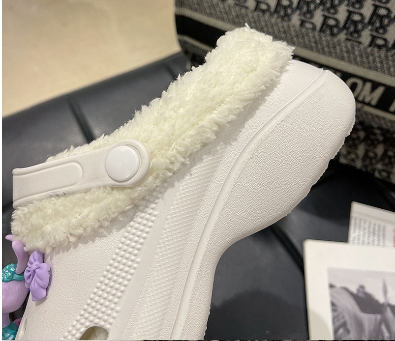 Plush Thick Soled Baotou Sponge Cake Two Wear Cotton Slippers