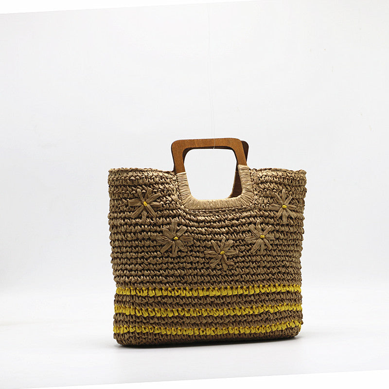 Handheld Embroidered Flower And Grass Woven Bag