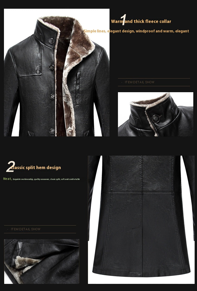 Men's Mid-length Stand Collar Sheepskin Thickened Fur Overcoat Coat