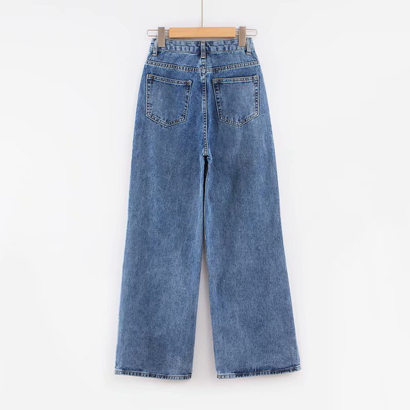 Mopping Wide-leg Denim Trousers Autumn And Winter All-match