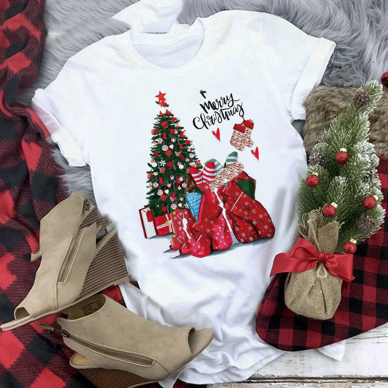 Christmas Print Girlfriends Red T-Shirt