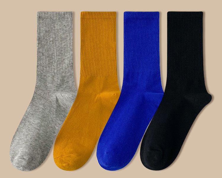 Solid Color Women's Mid Tube Socks Pure Cotton Tide Black