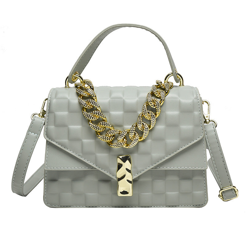 European And American Plaid Thick Chain Portable Small Square Bag