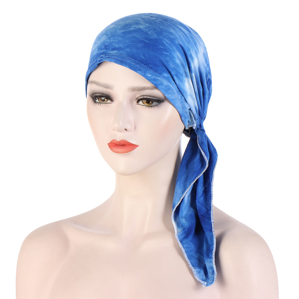 Curved Floral Fabric Two-tail Tie-dye Headscarf