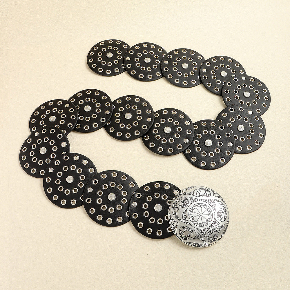 Retro Women's Round Hollow Metal Wide Belt