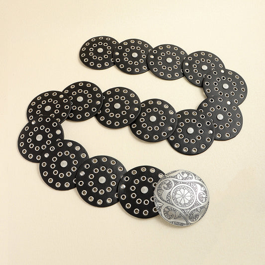 Retro Women's Round Hollow Metal Wide Belt