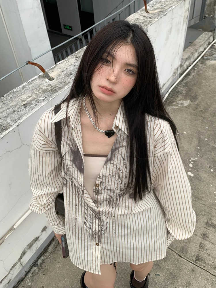 Striped Shirt For Women Printed Loose Top