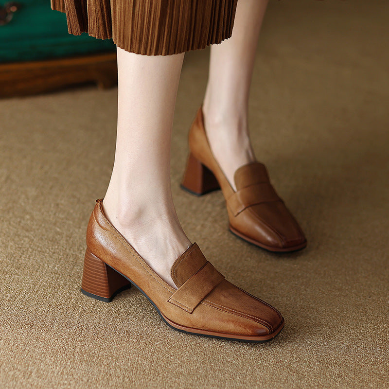 Square-toe Chunky-heel Mid-heel Low-cut Shoes
