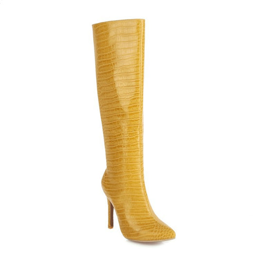 European And American Foreign Trade Hot Style Stone Grain Microfiber Pointed-toe Shoes Stiletto Heels Not Knee-high