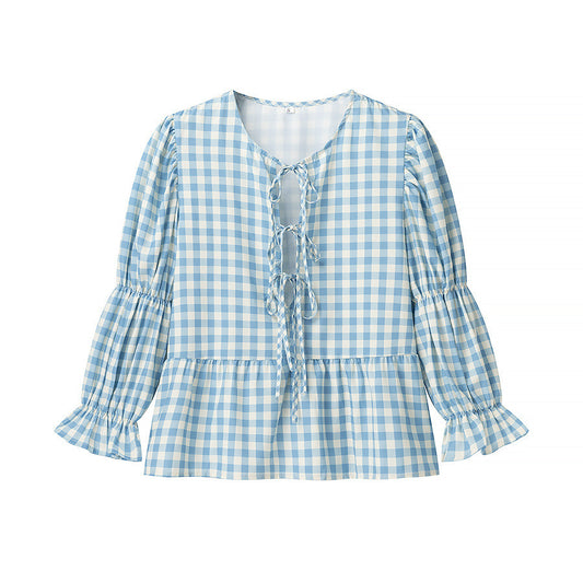 Dame street fashion tie-dye plaid print skjorte