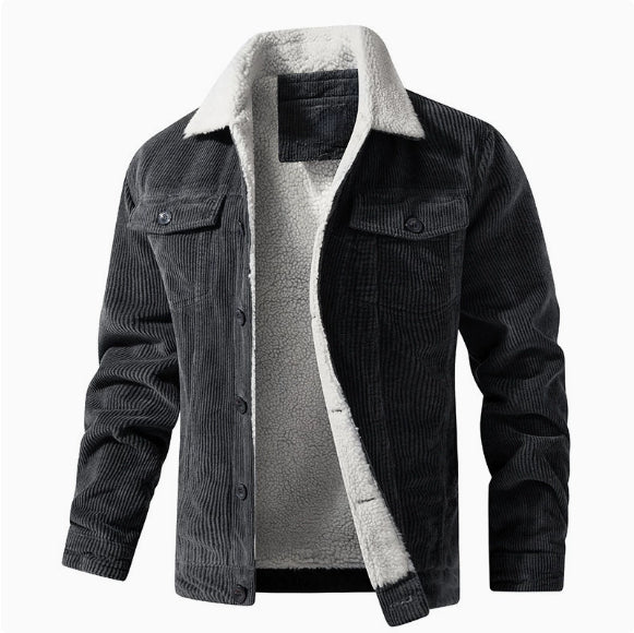 Corduroy Lapel Long Sleeve Plush Jacket Coat