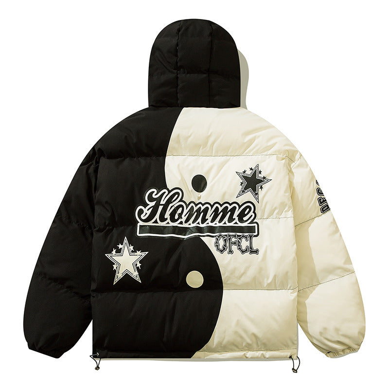 Men's Stitching Personality Plus Fleece Hooded Jacket