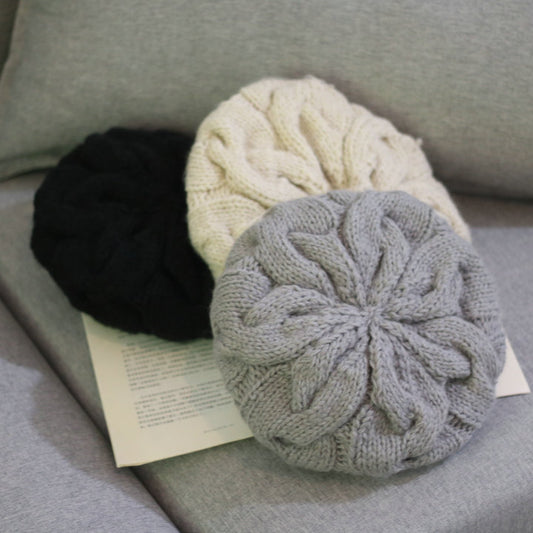 Women Handmade Woolen Hat Fashion Solid Color Warm Thick Beanie