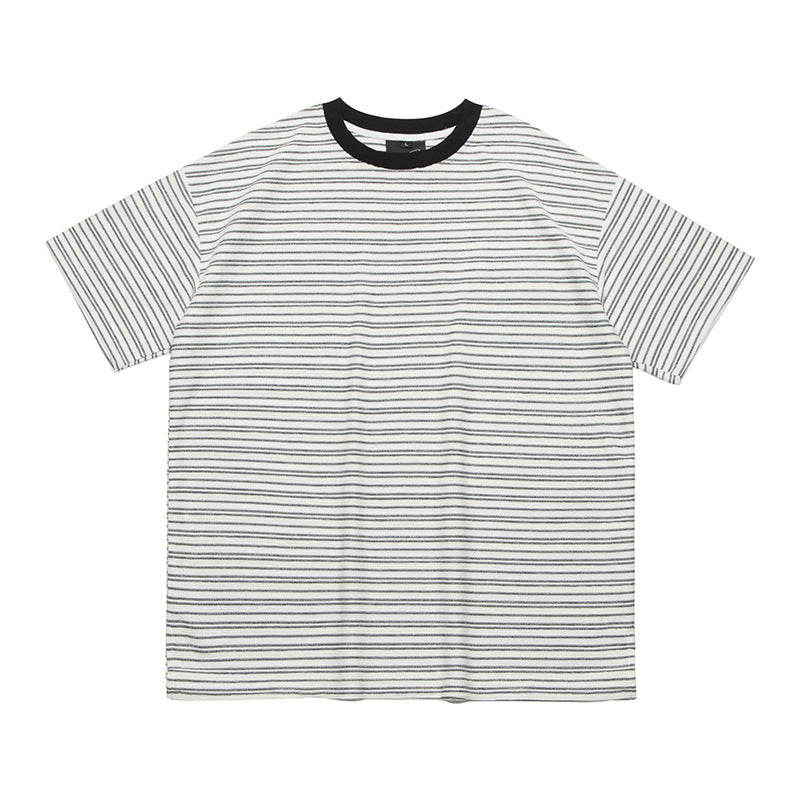 Loose Striped Solid Color Couple Short Sleeve