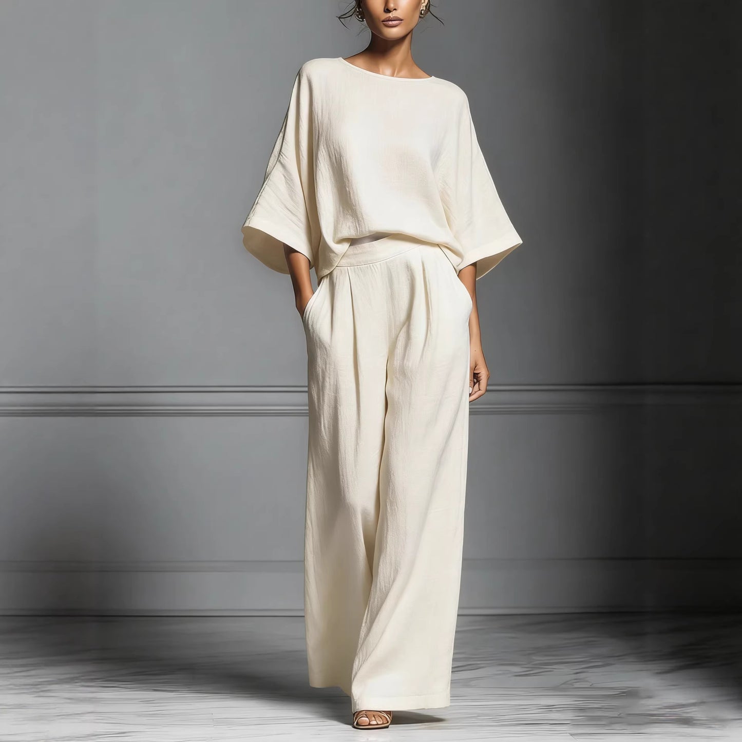 Womens Fashionable And Elegant Flared-Sleeve Linen Suit