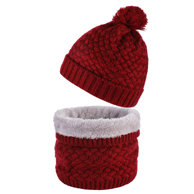 Plus Velvet Thick Knitted Fur Ball Hat Scarf Set Warm Wool Single