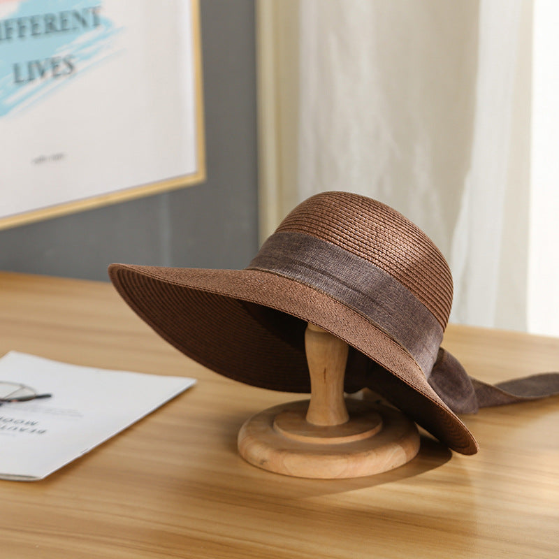 Women's Bow Big Brim Foldable Sun Straw Hat Sunscreen