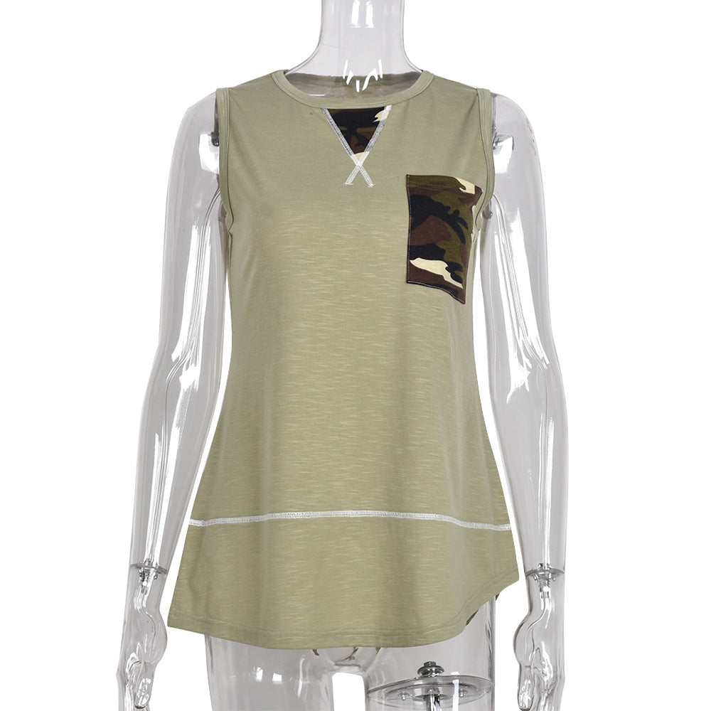Tanktop med rund hals og kontrastfarver, løstsiddende og ærmeløs t-shirt til sommer